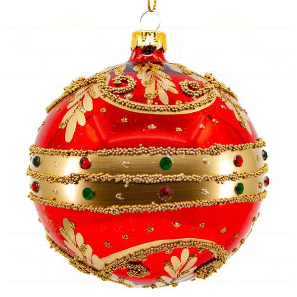Royal Things Polish Glass Art Christmas Bauble Ball Romantic Rhea Red Gold Pga B3127