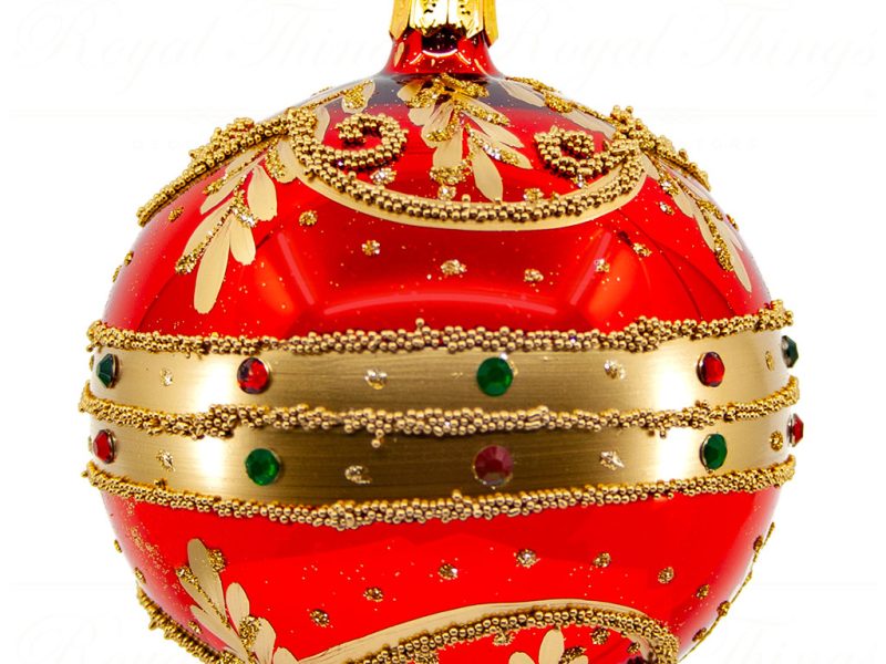 Royal Things Polish Glass Art Christmas Bauble Ball Romantic Rhea Red Gold Pga B3127
