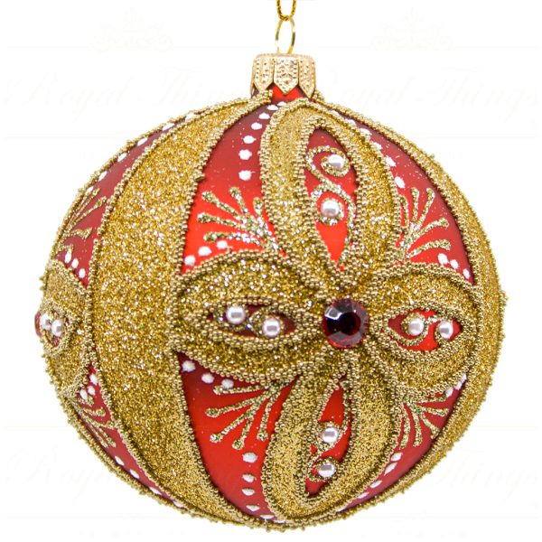 Royal Things Polish Glass Art Christmas Bauble Ball Sassy Sadie Red Gold White Pga B3122