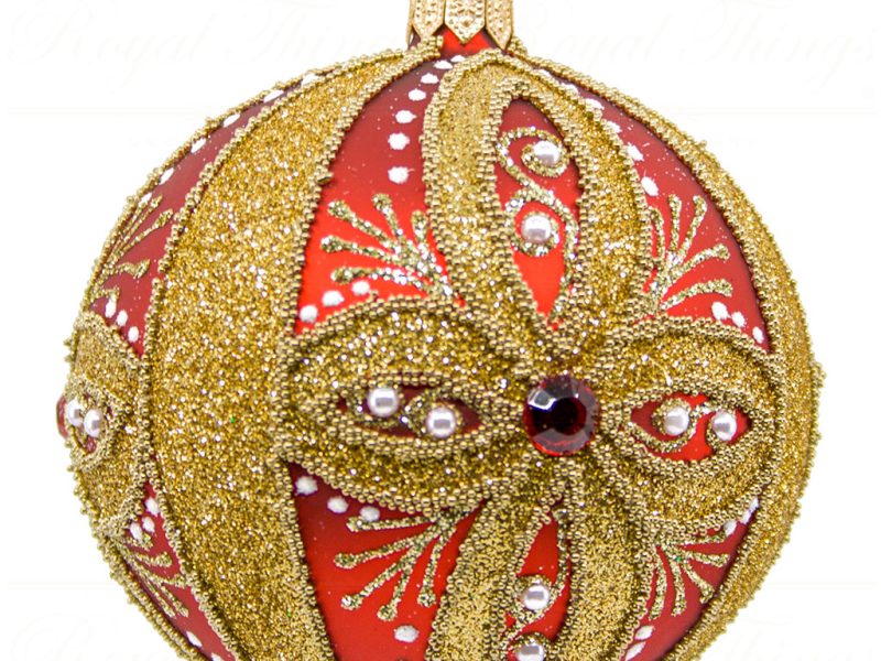 Royal Things Polish Glass Art Christmas Bauble Ball Sassy Sadie Red Gold White Pga B3122