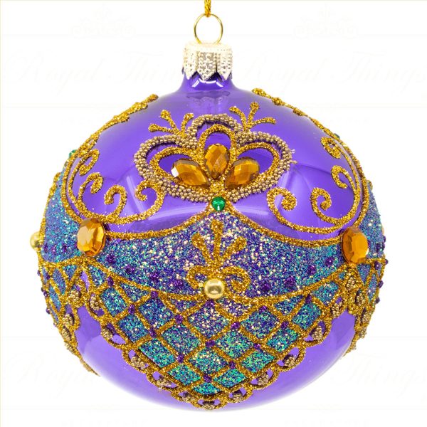 Royal Things Polish Glass Art Christmas Bauble Ball Serene Sophie Purple Gold Blue Pga B 4114 Front