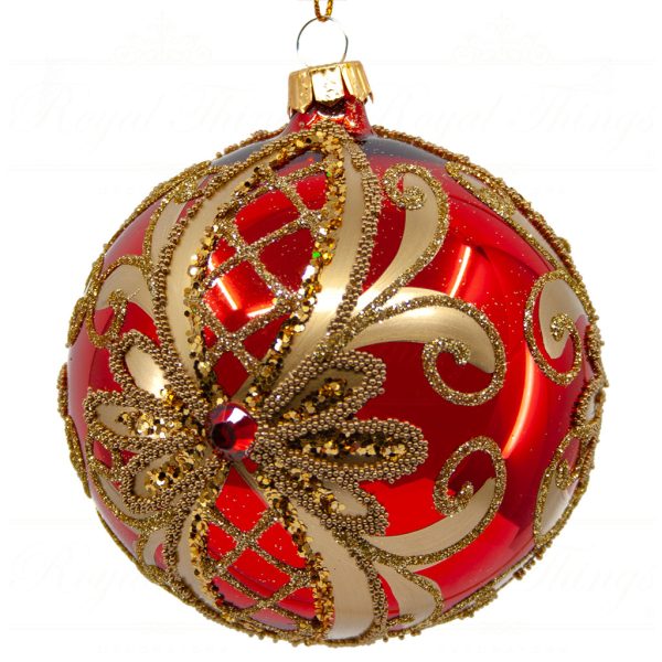 Royal Things Polish Glass Art Christmas Bauble Ball Sunny Sydney Red Gold Pga B3128