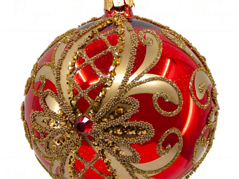 Royal Things Polish Glass Art Christmas Bauble Ball Sunny Sydney Red Gold Pga B3128