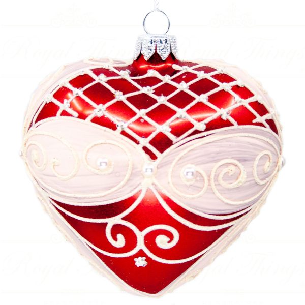 Royal Things Polish Glass Art Christmas Bauble Ball Sweet Heart Red White Pga B1032