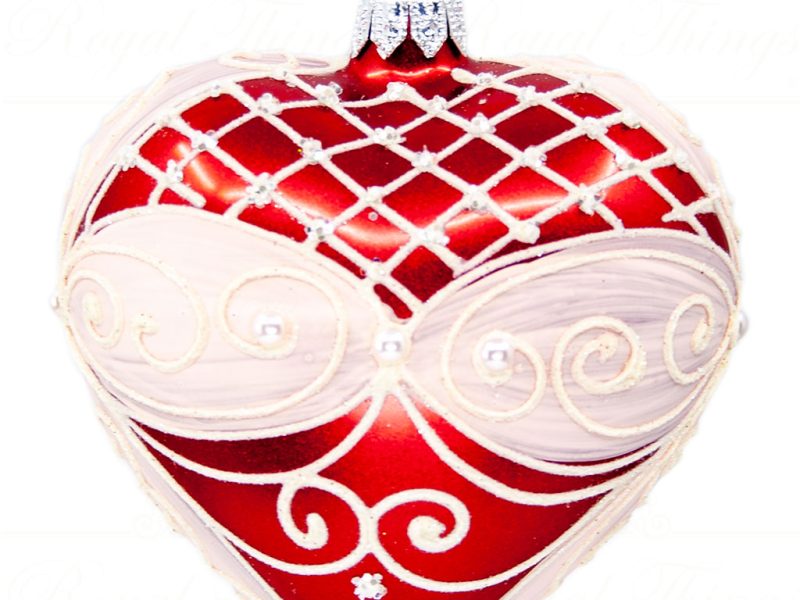 Royal Things Polish Glass Art Christmas Bauble Ball Sweet Heart Red White Pga B1032