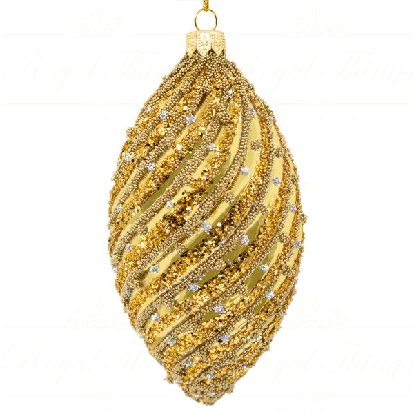 Royal Things Polish Glass Art Christmas Bauble Ball Swirly Sven Finial Gold Pga B 4126