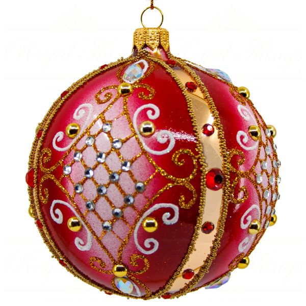 Royal Things Polish Glass Art Christmas Bauble Ball Timeless Tate Red Gold White Pga B3123