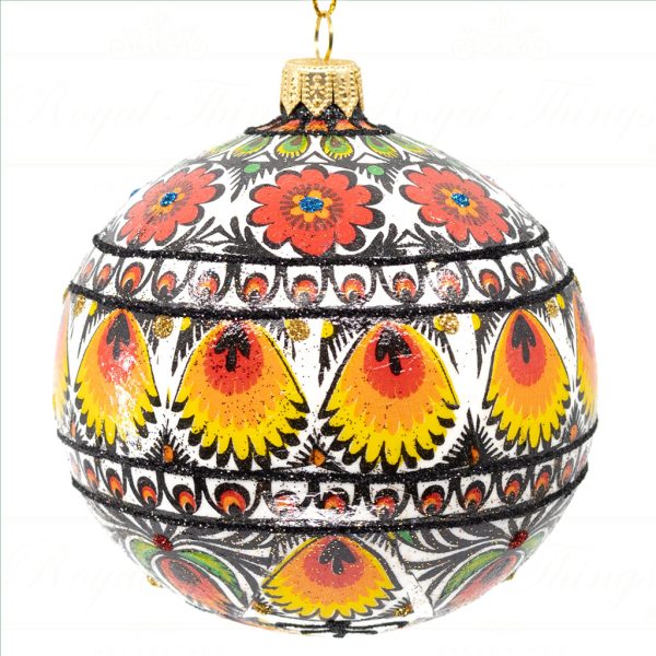 Royal Things Polish Glass Art Christmas Bauble Ball Traditional Polish Flowers Red Yellow White Pga B 4125