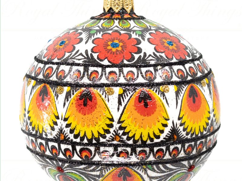 Royal Things Polish Glass Art Christmas Bauble Ball Traditional Polish Flowers Red Yellow White Pga B 4125