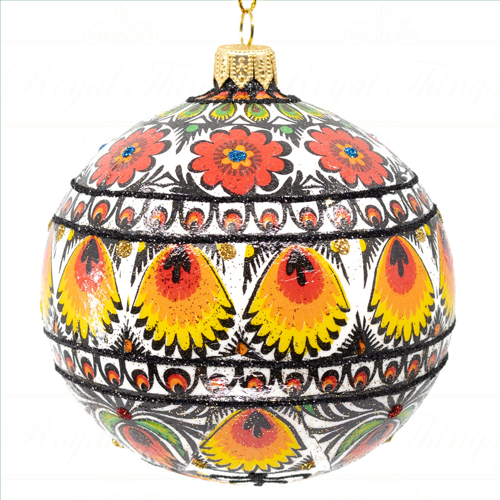 royal things polish glass art christmas bauble ball traditional polish flowers red yellow white pga b 4125 Royal Things Polish Glass Art Christmas Bauble Ball Traditional Polish Flowers Red Yellow White Pga B 4125