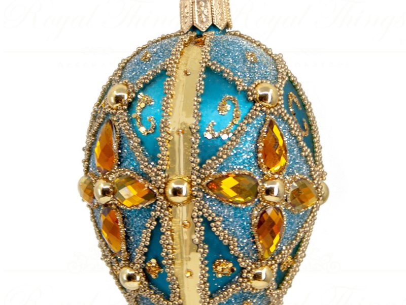 Royal Things Polish Glass Art Christmas Bauble Ball Vibrant Valentina Egg Blue Petrol Gold Pga B3176