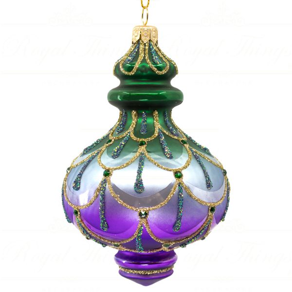 Royal Things Polish Glass Art Christmas Bauble Ball Vibrant Vera Finial Purple Green Gold Pga B 4150