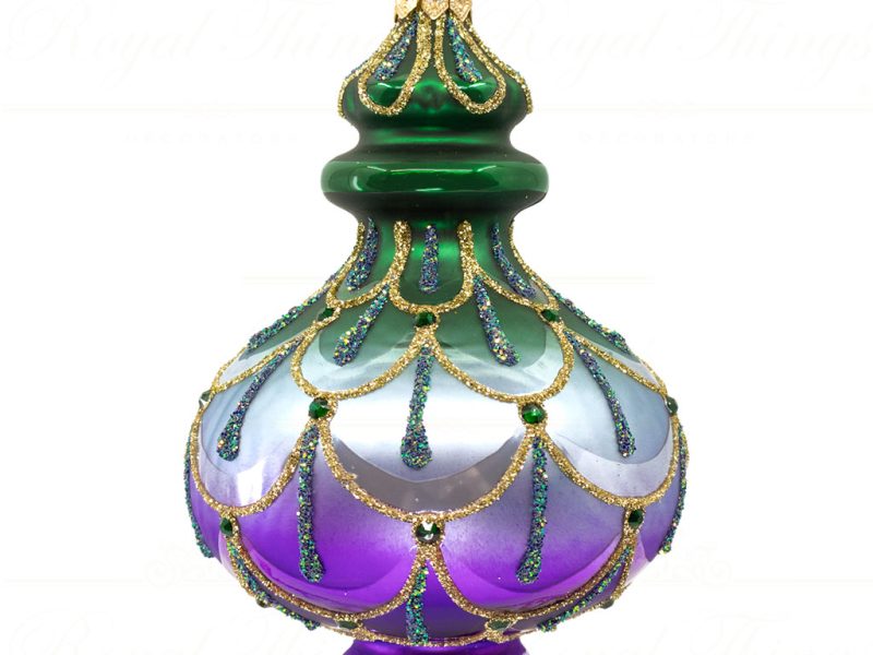 Royal Things Polish Glass Art Christmas Bauble Ball Vibrant Vera Finial Purple Green Gold Pga B 4150
