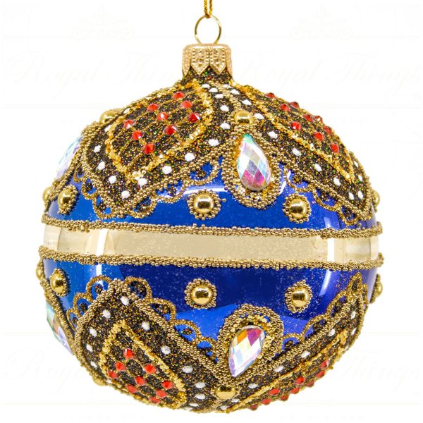 Royal Things Polish Glass Art Christmas Bauble Ball Whimsical Wyatt Blue Gold Red Pga B3104