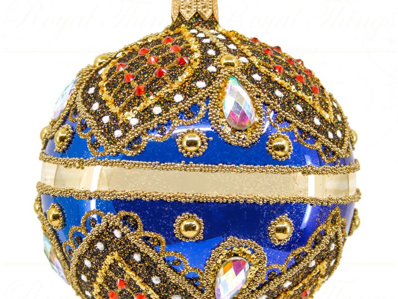 Royal Things Polish Glass Art Christmas Bauble Ball Whimsical Wyatt Blue Gold Red Pga B3104