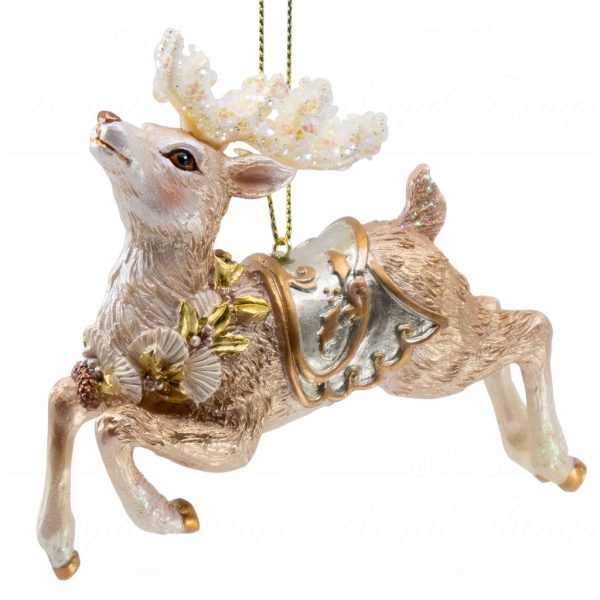 Tr 19202 Goodwill Christmas Ornaments Jumping Regal Deer With Saddle Cream Gold