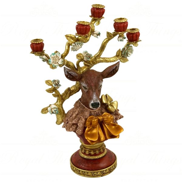 Werner Voss Decorative Items Duchess Deer Candle Holder Brown Green Gold Wv 55149