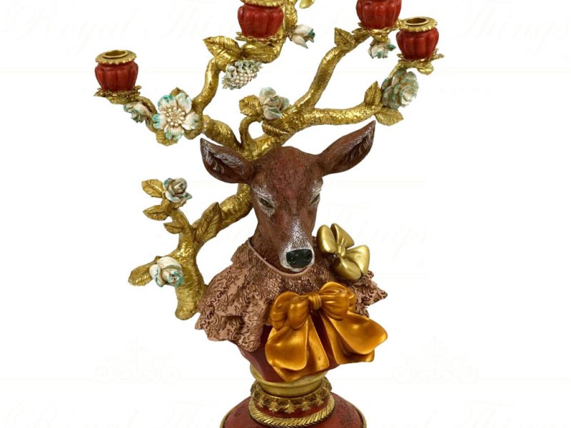 Werner Voss Decorative Items Duchess Deer Candle Holder Brown Green Gold Wv 55149
