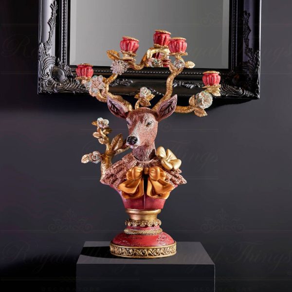 Werner Voss Decorative Items Duchess Deer Candle Holder Brown Green Gold Wv 55149 Lifestyle